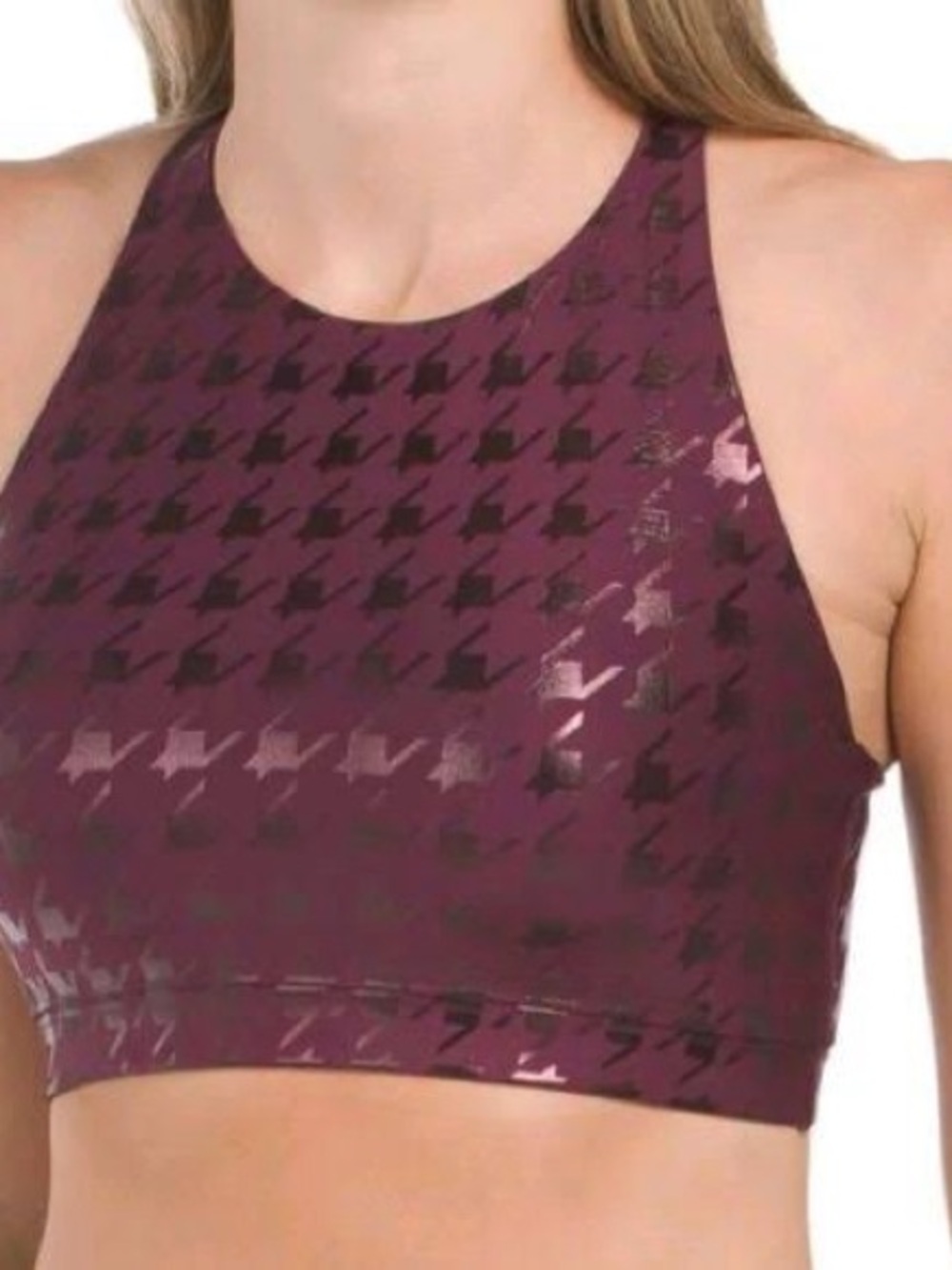 Peloton Glossy Plum Houndstooth High-Neck Sports Bra Size S